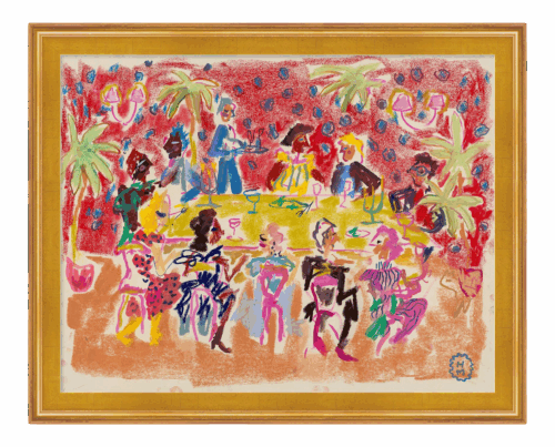 At a Dinner Party by Happy Menocal in Gold Frame, Small Art Print