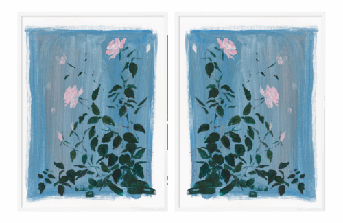Blue Botanical Diptych by Lia Burke Libaire in White Frame, XS Art Print
