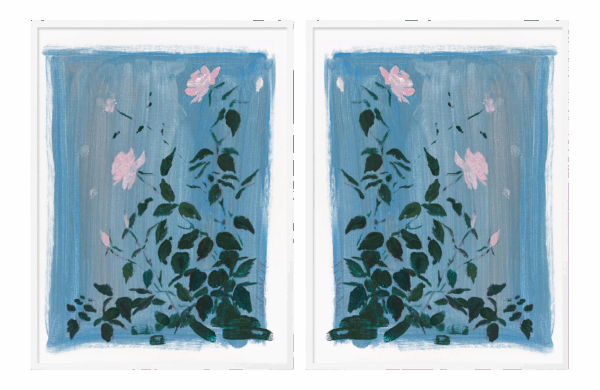 Blue Botanical Diptych by Lia Burke Libaire in White Frame, XS Art Print