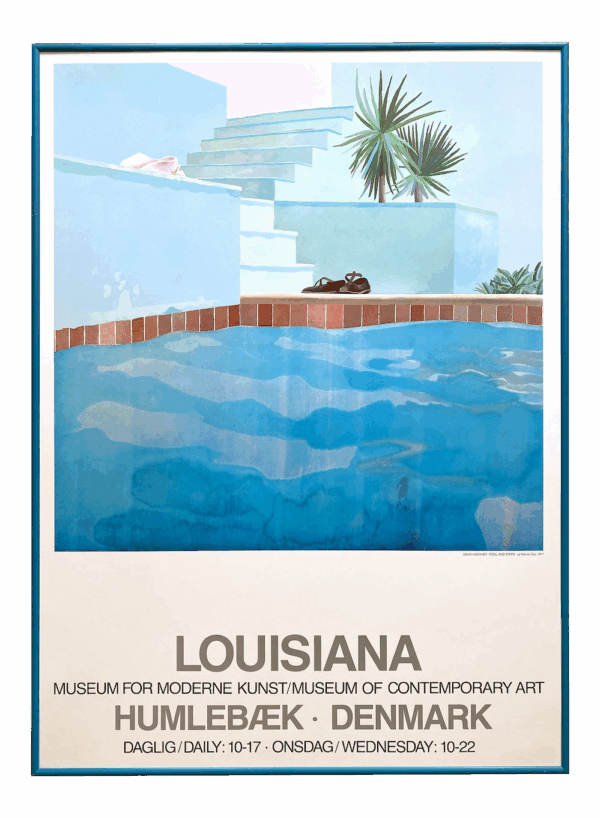 David Hockney Vintage 1976 Lithograph Print Framed Pop Art Denmark Exhibition Poster " Pool & Steps. Le Nid Du Duc " 1971 David Hockney Vintage 1976 Lithograph Print Framed Pop Art Denmark Exhibition Poster " Pool & Steps. Le Nid Du Duc " 1971