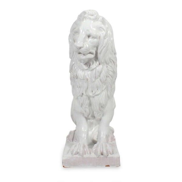 Facing Early to Mid-20th Century Regal, Majolica Lion Figures - A Pair Facing Early to Mid-20th Century Regal, Majolica Lion Figures - A Pair