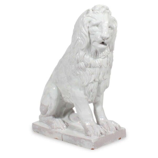 Facing Early to Mid-20th Century Regal, Majolica Lion Figures - A Pair Facing Early to Mid-20th Century Regal, Majolica Lion Figures - A Pair