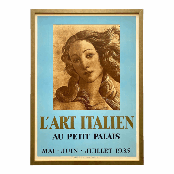 " l'Art Italien " Vintage 1935 Mourlot Fine Art Lithograph Print Art Deco Framed Paris Exhibition Poster Botticelli " Birth of Venus " 1482