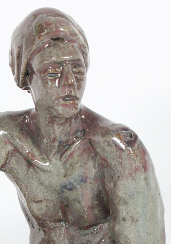 Modern Relaxed Male Nude Sculpture in Clay on Wood, 2005