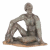 Modern Relaxed Male Nude Sculpture in Clay on Wood, 2005