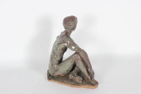Modern Relaxed Male Nude Sculpture in Clay on Wood, 2005