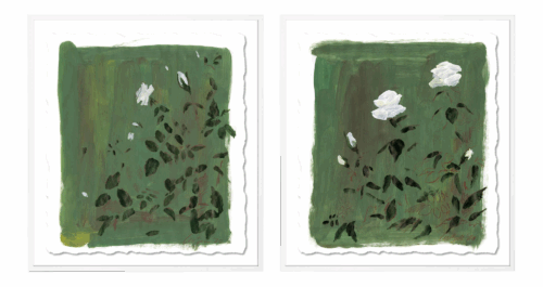 Olive Botanical Diptych by Lia Burke Libaire in White Frame, Small Art Print