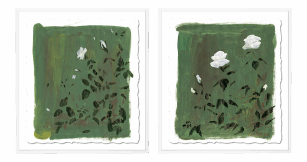 Olive Botanical Diptych by Lia Burke Libaire in White Frame, Small Art Print