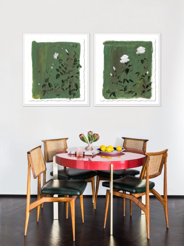 Olive Botanical Diptych by Lia Burke Libaire in White Frame, Small Art Print