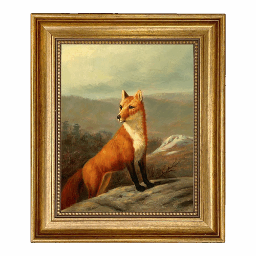 Red Fox Framed Oil Painting Print on Canvas in Antiqued Gold Frame