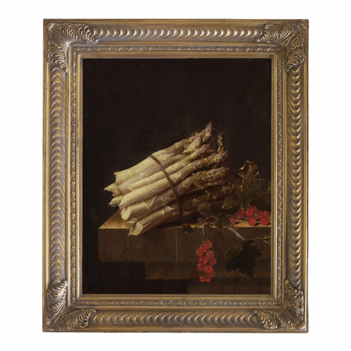 "Still Life with Asparagus and Red Currents" After Adriaen Coorte, Contemporary Reproduction Print on Canvas, Framed, 16 x 20