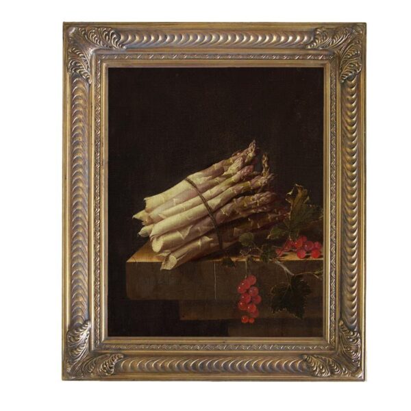 "Still Life with Asparagus and Red Currents" After Adriaen Coorte, Contemporary Reproduction Print on Canvas, Framed, 16 x 20