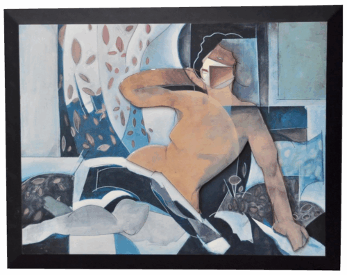 Vintage Cubist Mixed Media Reclining Nude C.1980s