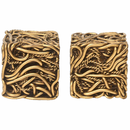 Vintage Signed Yascal French Bronze Twisted Square Cube Sculptures Pair Of