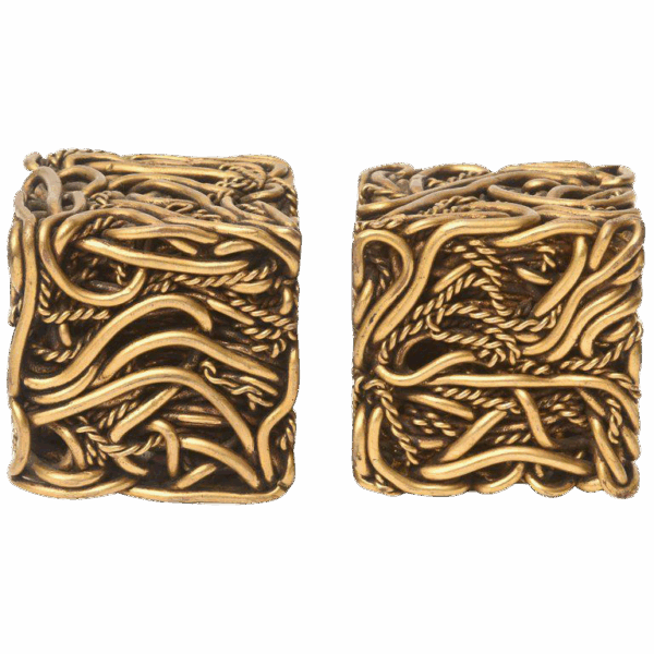 Vintage Signed Yascal French Bronze Twisted Square Cube Sculptures Pair Of