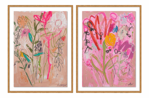 Wildflower Bouquet Diptych by Lesley Grainger in Gold Frame, Medium Art Print