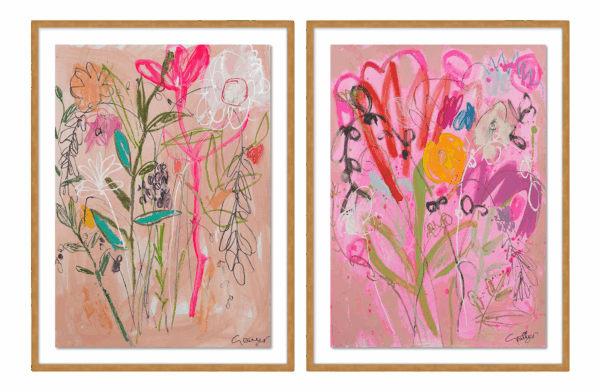 Wildflower Bouquet Diptych by Lesley Grainger in Gold Frame, Medium Art Print