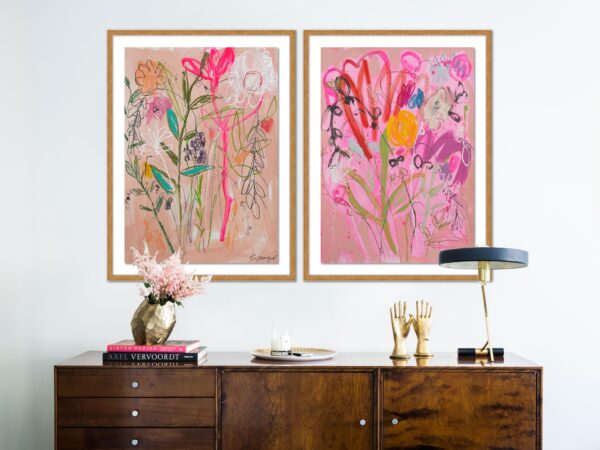 Wildflower Bouquet Diptych by Lesley Grainger in Gold Frame, Medium Art Print