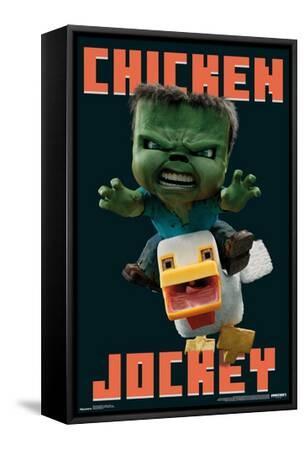 A Minecraft Movie - Chicken Jockey - Black Framed Canvas Print Wall Art, 15x22