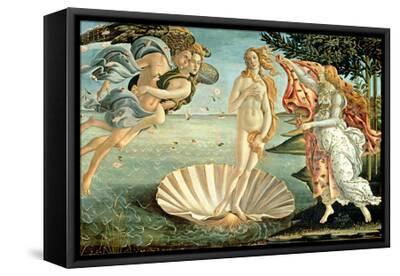 Birth of Venus, c.1485 - Black Framed Canvas Print Wall Art, 18x12