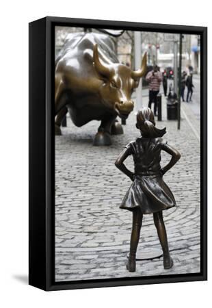 Fearless Girl Wall Street - Black Framed Canvas Print Wall Art, 12x18