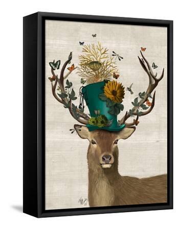 Mad Hatter Deer - Black Framed Canvas Print Wall Art, 12x16