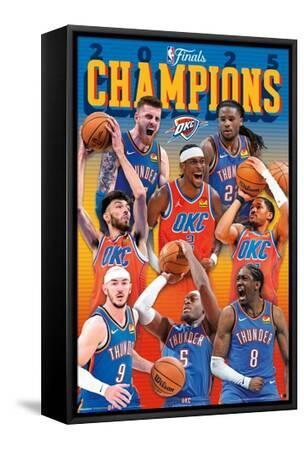 NBA Oklahoma City Thunder - 2025 NBA Finals Champions - Black Framed Canvas Print Wall Art, 15x22