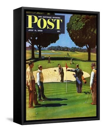 "Sand Trap," Saturday Evening Post Cover, July 3, 1948 - Black Framed Canvas Print Wall Art, 12x16 "Sand Trap," Saturday Evening Post Cover, July 3, 1948 - Black Framed Canvas Print Wall Art, 12x16