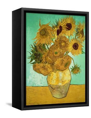 Sunflowers, c.1888 - Black Framed Canvas Print Wall Art, 9x12
