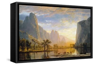 Valley of the Yosemite - Black Framed Canvas Print Wall Art, 18x12