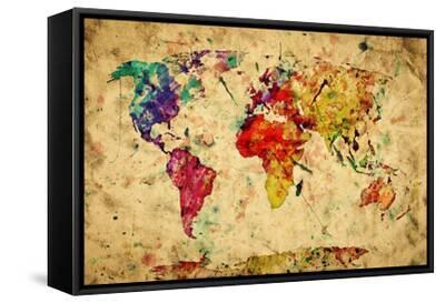 Vintage World Map - Black Framed Canvas Print Wall Art, 24x16