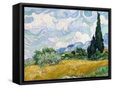 Wheat Field with Cypresses - Black Framed Canvas Print Wall Art, 16x12
